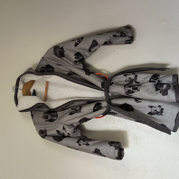 Woodrow & Friends Dog Print Gray Sherpa Lined Robe S Kids - Picture 1 of 14